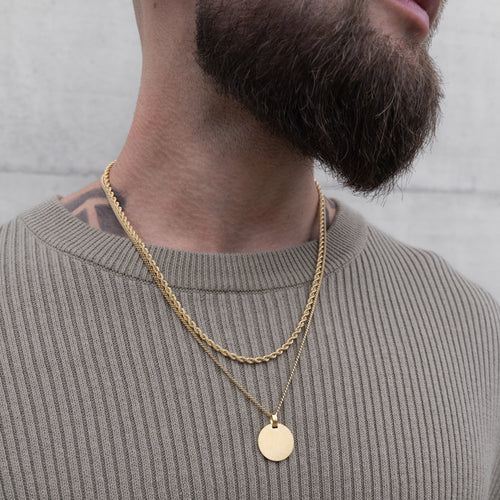 GRAVEERPLAATJE ROND IJSMAT COLLIER 925 ZILVER 18 KARAATS VERGULD - IDENTIM®