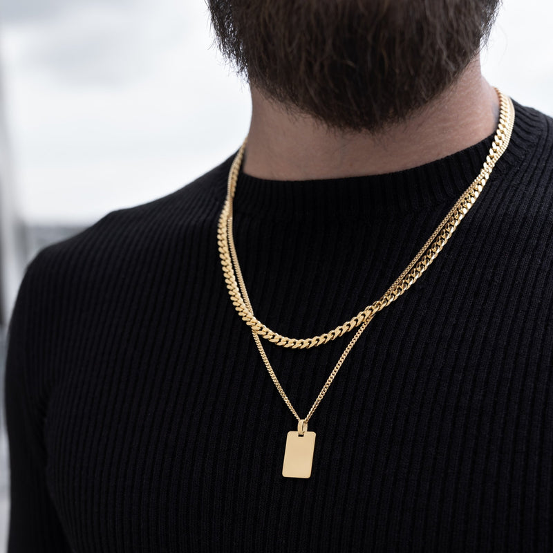 graveerplaatje rechthoek collier groot 925 zilver 18 karaat verguld