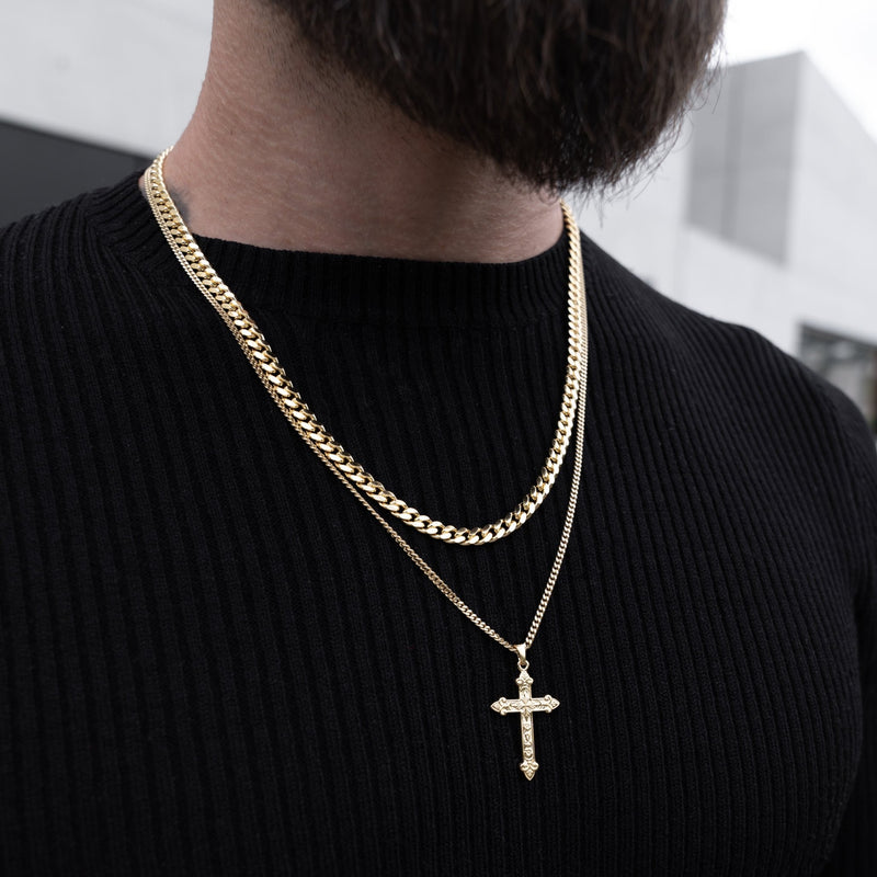 KRUIS KETTING ORNAMENTEN 925 ZILVER 18 KARAAT VERGULD