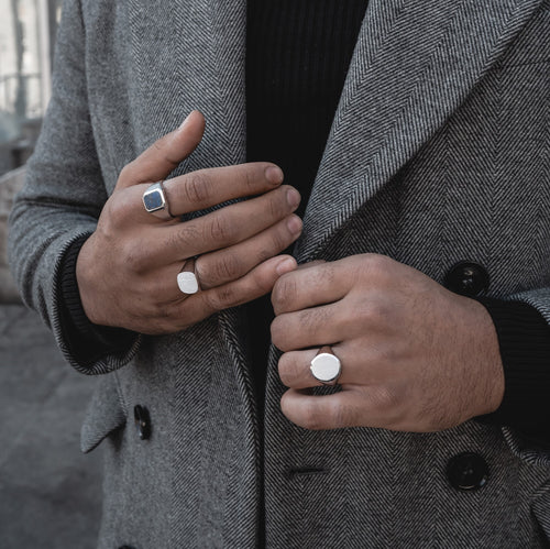 ZEGELRING LAPIS OCTAGON 925 ZILVER GERHODINEERD - IDENTIM®