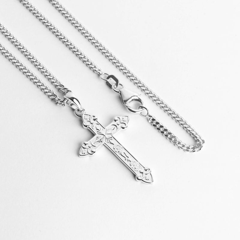 KRUIS KETTING ORNAMENTEN 925 ZILVER GERHODINEERD