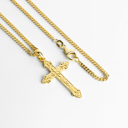 KRUIS KETTING ORNAMENTEN 925 ZILVER 18 KARAAT VERGULD - IDENTIM®