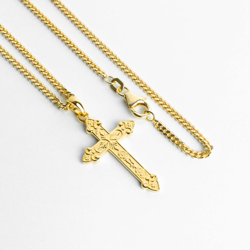 KRUIS KETTING ORNAMENTEN 925 ZILVER 18 KARAAT VERGULD