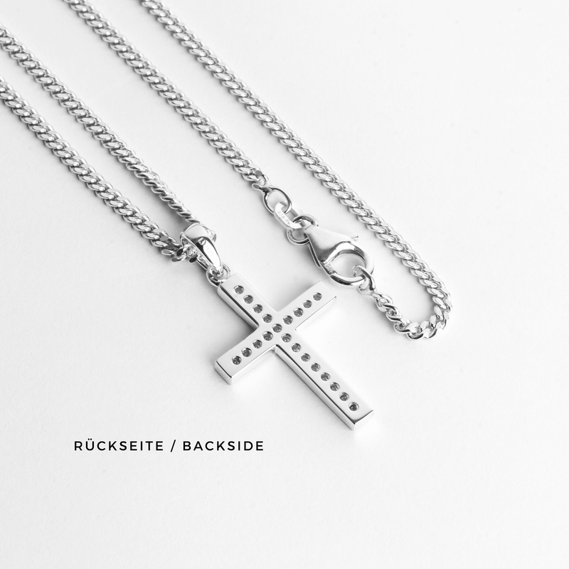 KRUIS KETTING ICED OUT 925 ZILVER GERHODINEERD