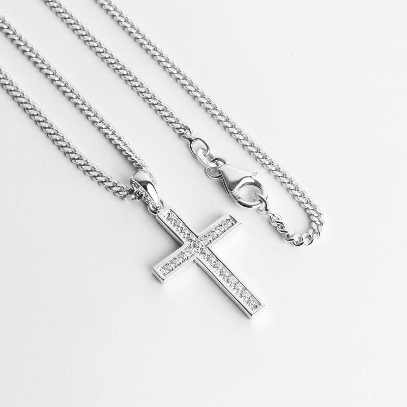 KRUIS KETTING ICED OUT 925 ZILVER GERHODINEERD