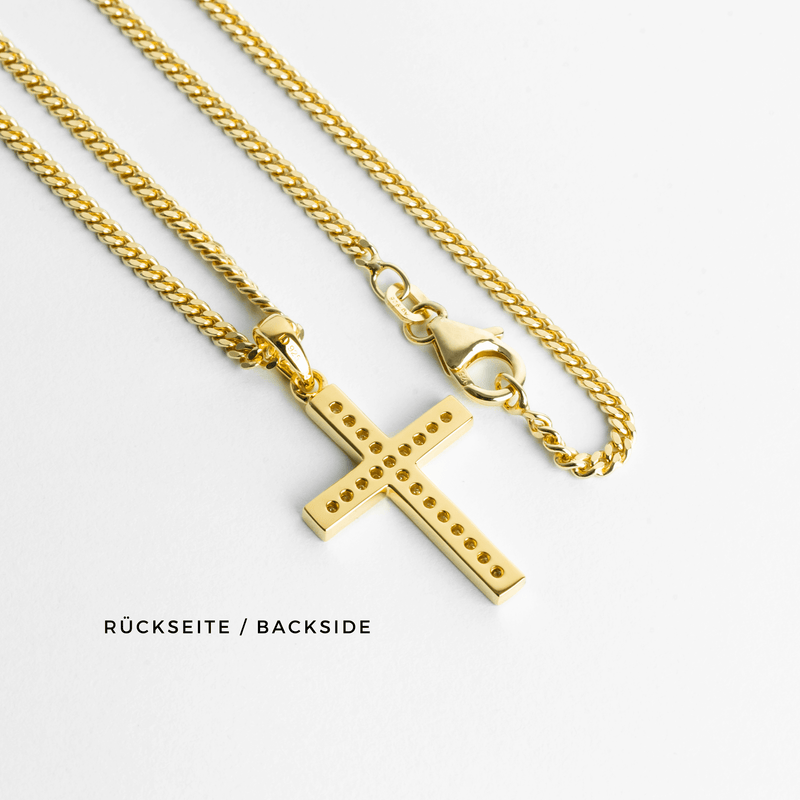 KRUIS KETTING ICED OUT 925 ZILVER 18 KARAAT VERGULD