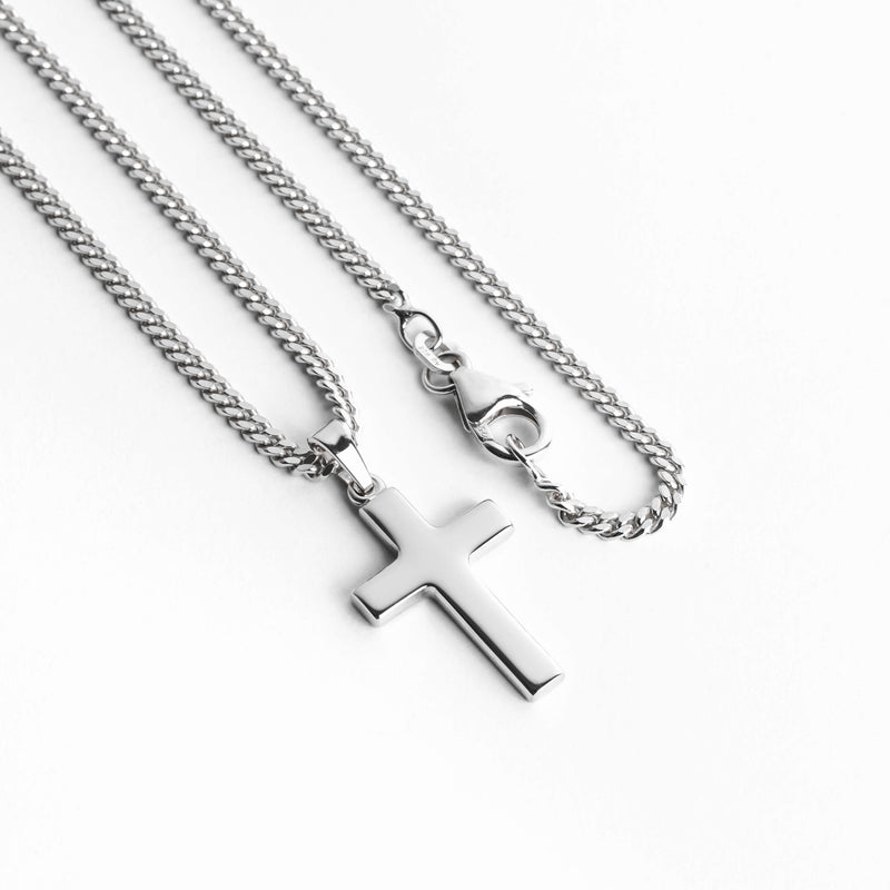 KRUIS KETTING GEPOLIJST 925 ZILVER GERHODINEERD