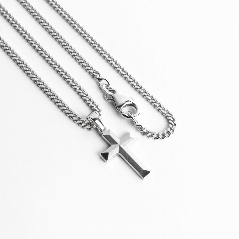 KRUIS KETTING DIAMANT 925 ZILVER GERHODINEERD