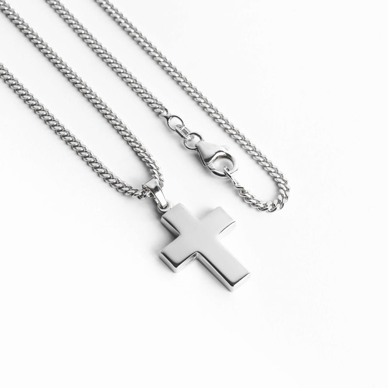 KRUIS KETTING GEPOLIJST 925 ZILVER GERHODINEERD