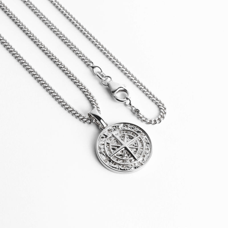 KOMPAS HALSKETTING 925 ZILVER GERHODINEERD