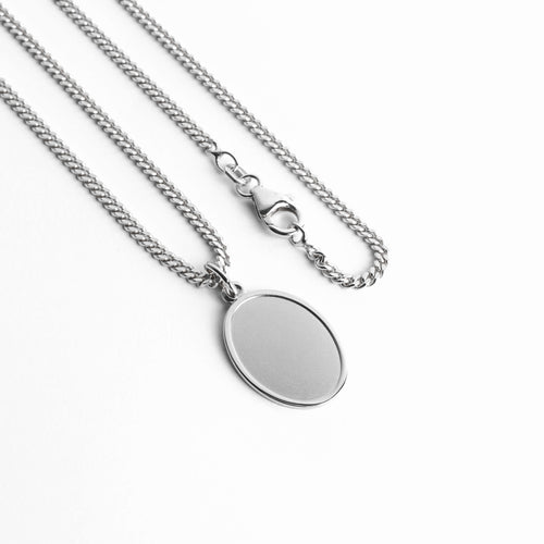 GRAVEERPLAATJE OVAAL COLLIER 925 ZILVER GERHODINEERD - IDENTIM®