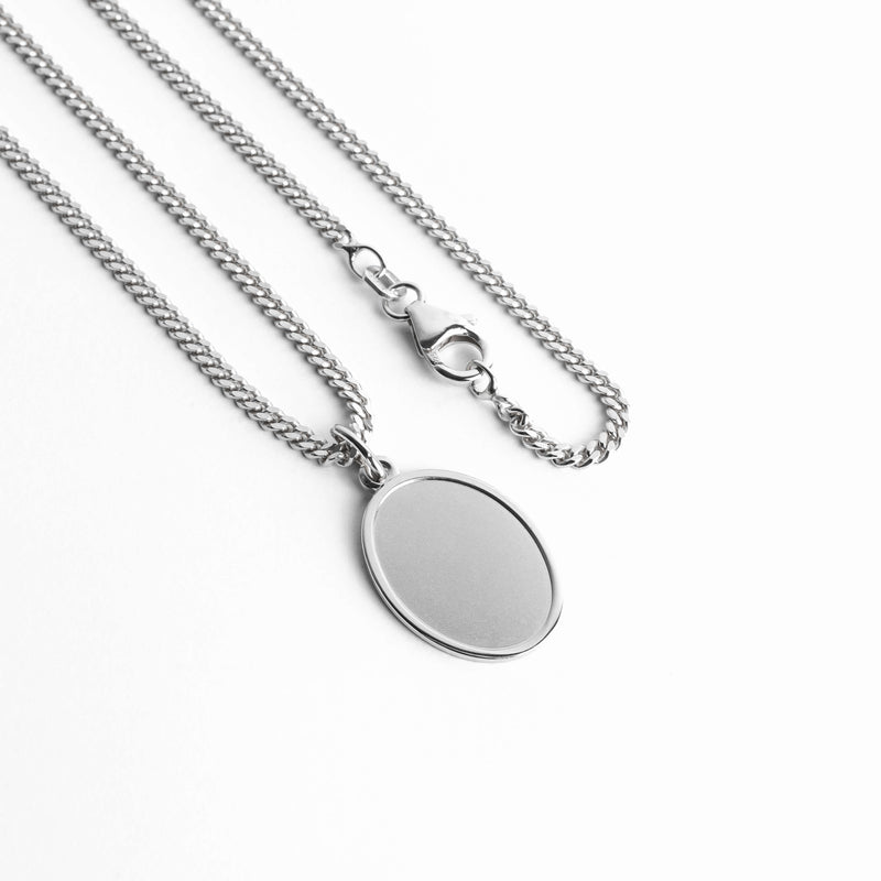 GRAVEERPLAATJE OVAAL COLLIER 925 ZILVER GERHODINEERD