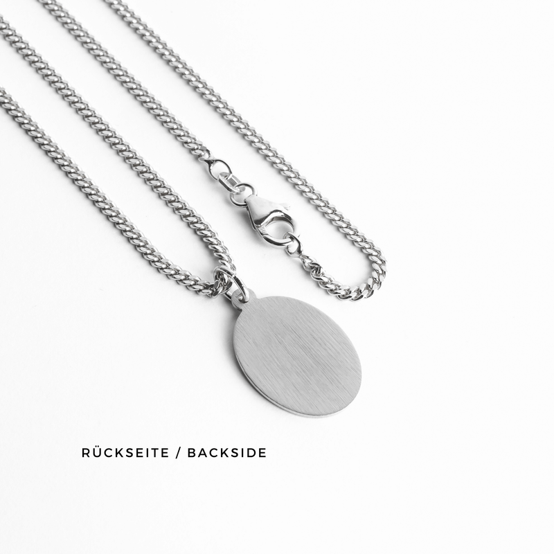 GRAVEERPLAATJE OVAAL COLLIER 925 ZILVER GERHODINEERD