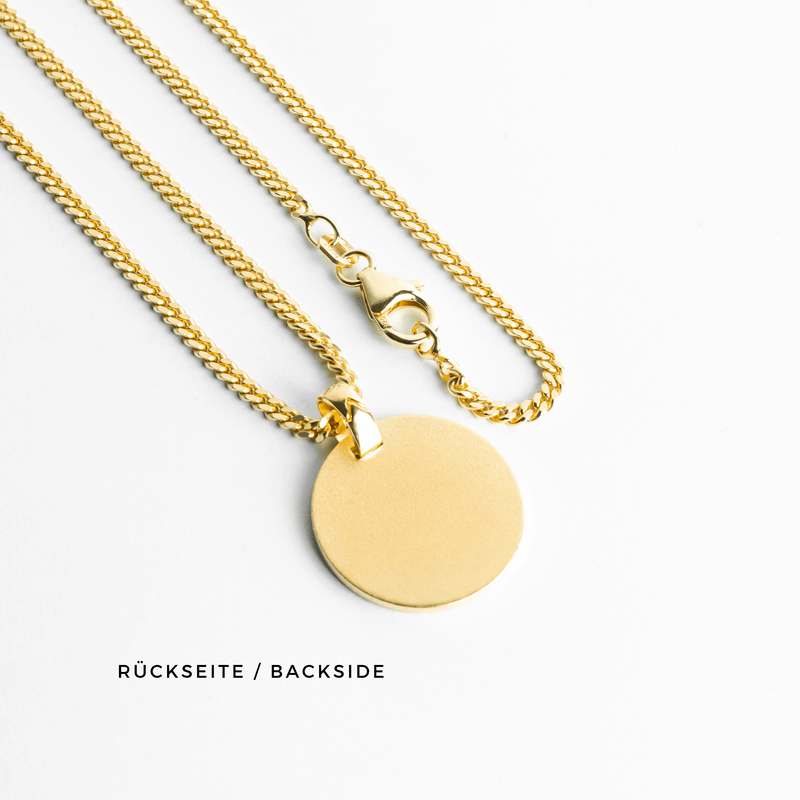 GRAVEERPLAATJE ROND IJSMAT COLLIER 925 ZILVER 18 KARAAT VERGULD
