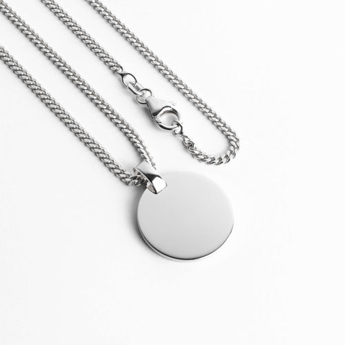GRAVEERPLAATJE ROND COLLIER 925 ZILVER GERHODINEERD - IDENTIM®