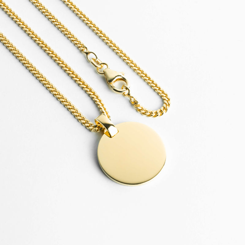 GRAVEERPLAATJE ROND COLLIER 925 ZILVER 18 KARAAT VERGULD
