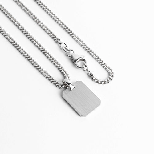 GRAVEERPLAATJE ACHTHOEK COLLIER 925 ZILVER GERHODINEERD - IDENTIM®