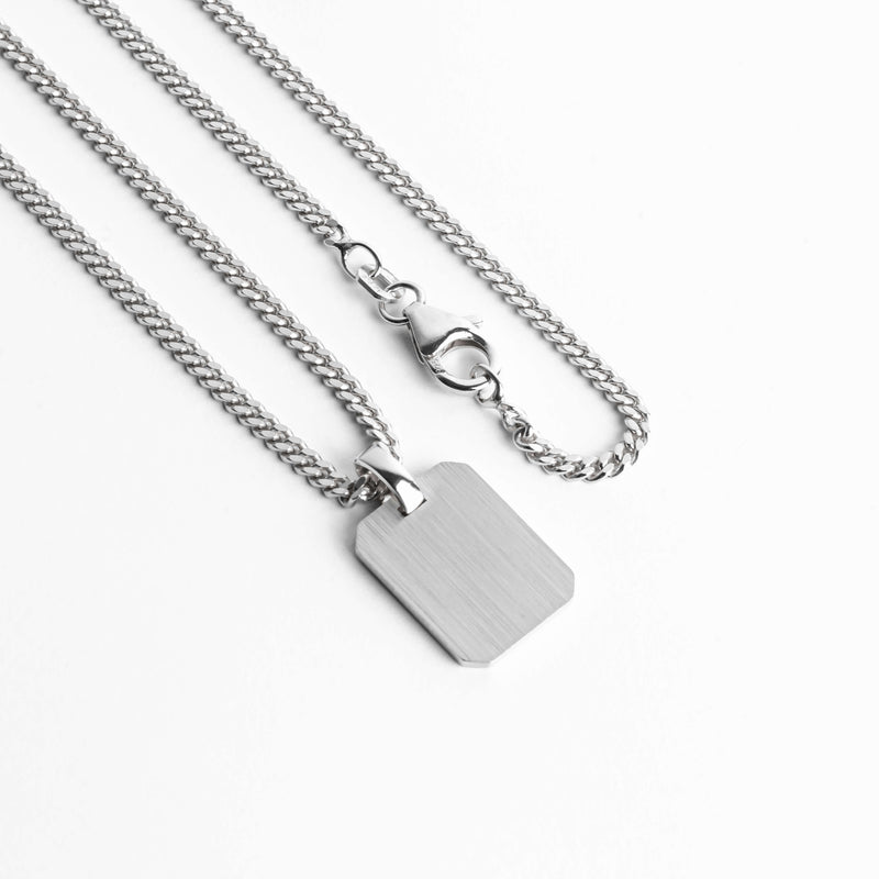 GRAVEERPLAATJE ACHTHOEK COLLIER 925 ZILVER GERHODINEERD