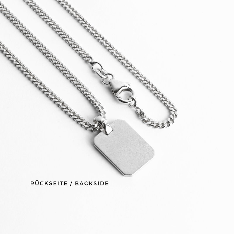 GRAVEERPLAATJE ACHTHOEK COLLIER 925 ZILVER GERHODINEERD