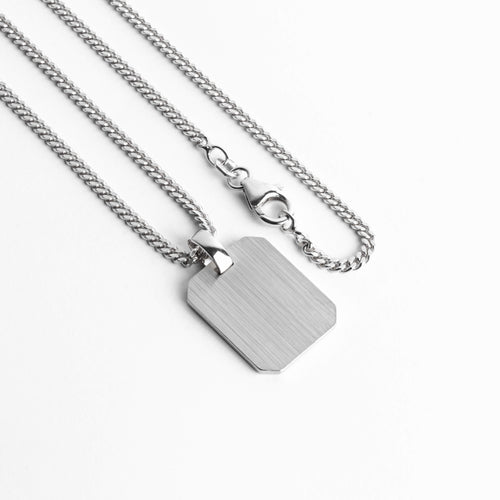 GRAVEERPLAATJE ACHTHOEK COLLIER 925 ZILVER GERHODINEERD - IDENTIM®