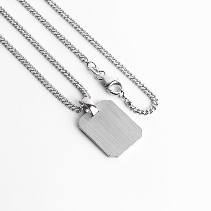 GRAVEERPLAATJE ACHTHOEK COLLIER 925 ZILVER GERHODINEERD