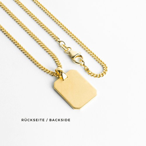 GRAVEERPLAATJE ACHTHOEK COLLIER 925 ZILVER 18 KARAAT VERGULD - IDENTIM®