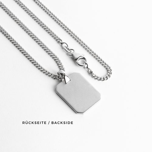 GRAVEERPLAATJE ACHTHOEK COLLIER 925 ZILVER GERHODINEERD - IDENTIM®