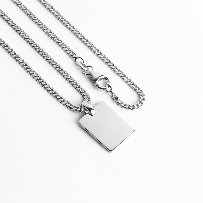 GRAVEERPLAATJE RECHTHOEK COLLIER 925 ZILVER GERHODINEERD