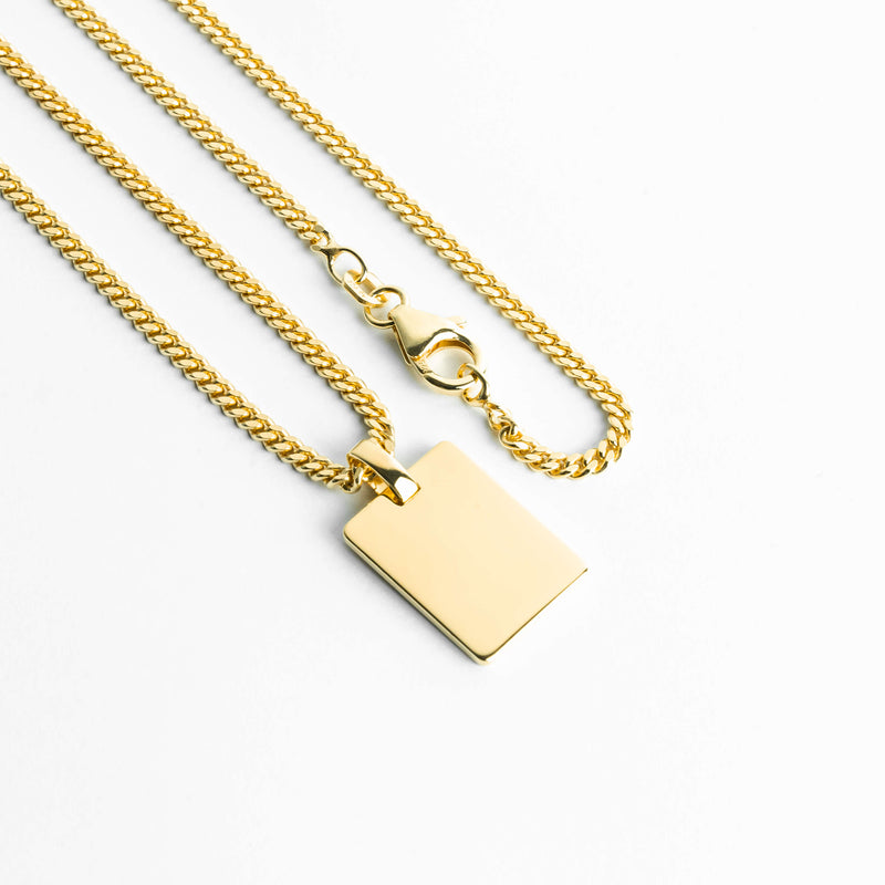 GRAVEERPLAATJE RECHTHOEK COLLIER 925 ZILVER 18 KARAAT VERGULD