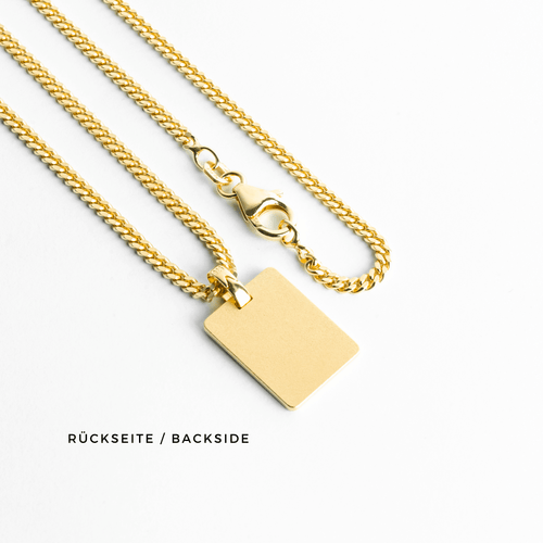GRAVEERPLAATJE RECHTHOEK COLLIER 925 ZILVER 18 KARAAT VERGULD - IDENTIM®
