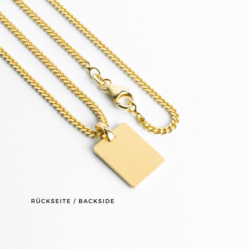 GRAVEERPLAATJE RECHTHOEK COLLIER 925 ZILVER 18 KARAAT VERGULD