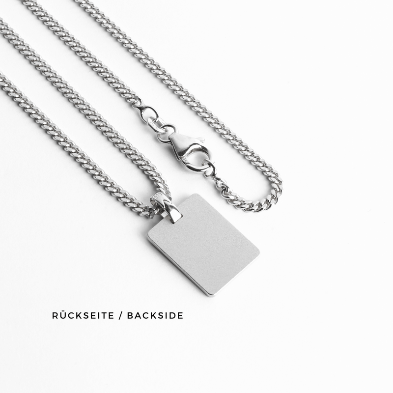 GRAVEERPLAATJE RECHTHOEK COLLIER 925 ZILVER GERHODINEERD