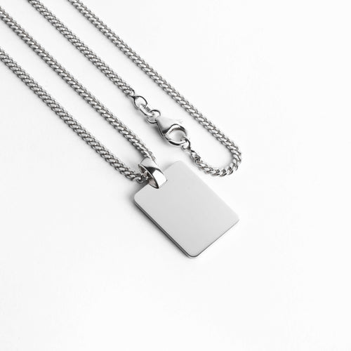 graveerplaatje rechthoek halsketting groot 925 zilver gerhodineerd - identim®