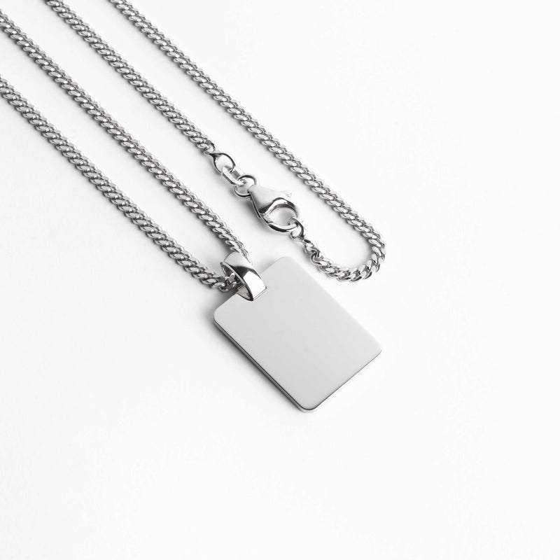 graveerplaatje rechthoek collier groot 925 zilver gerhodineerd