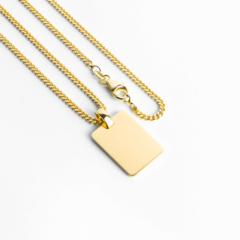graveerplaatje rechthoek collier groot 925 zilver 18 karaat verguld