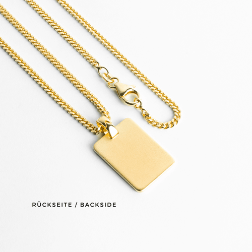 graveerplaatje rechthoek collier groot 925 zilver 18 karaat verguld - identim®