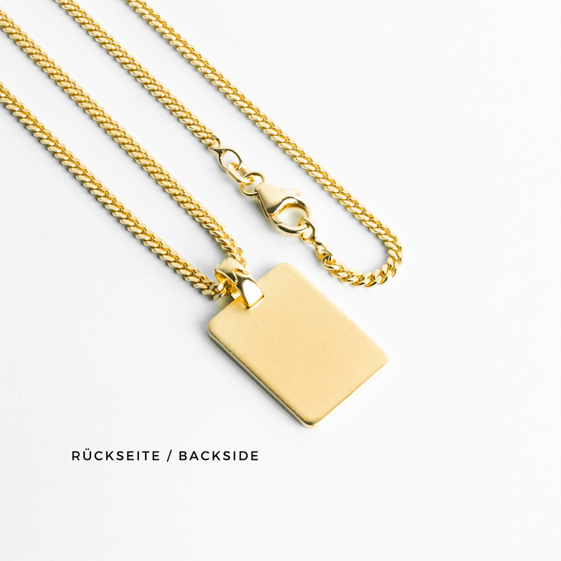 graveerplaatje rechthoek collier groot 925 zilver 18 karaat verguld