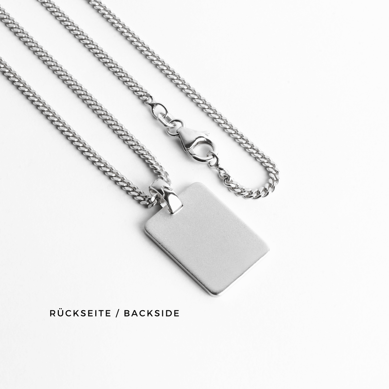 graveerplaatje rechthoek collier groot 925 zilver gerhodineerd