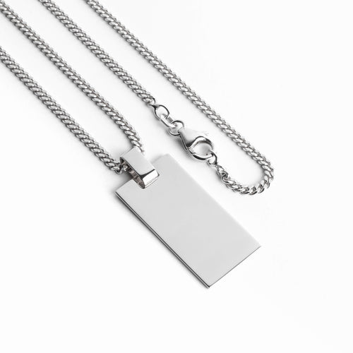 GRAVEERPLAATJE RECHTHOEK HALSKETTING 925 ZILVER GERHODINEERD - IDENTIM®