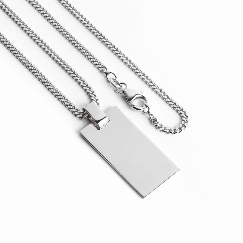 GRAVEERPLAATJE RECHTHOEK COLLIER 925 ZILVER GERHODINEERD