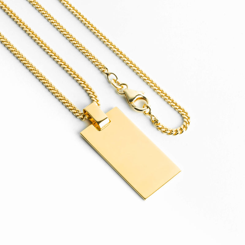 GRAVEERPLAATJE RECHTHOEK COLLIER 925 ZILVER 18 KARAAT VERGULD