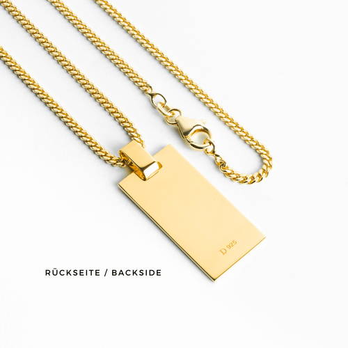 GRAVEERPLAATJE RECHTHOEK COLLIER 925 ZILVER 18 KARAAT VERGULD - IDENTIM®