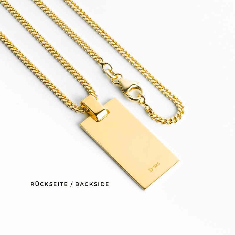 GRAVEERPLAATJE RECHTHOEK COLLIER 925 ZILVER 18 KARAAT VERGULD