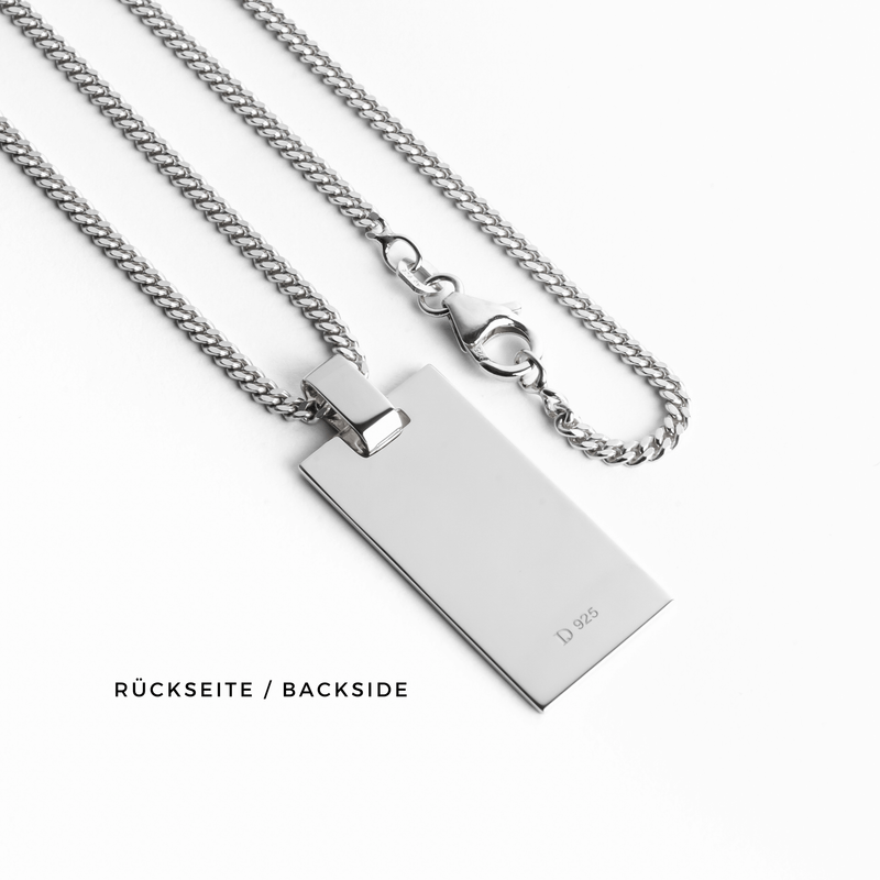 GRAVEERPLAATJE RECHTHOEK COLLIER 925 ZILVER GERHODINEERD