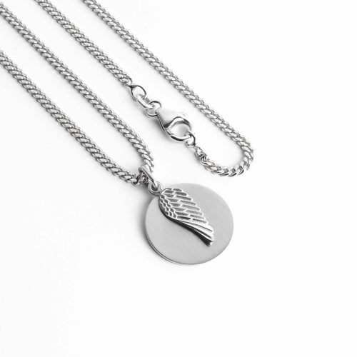 VLEUGEL GRAVEERPLAATJE COLLIER 925 ZILVER GERHODINEERD - IDENTIM®