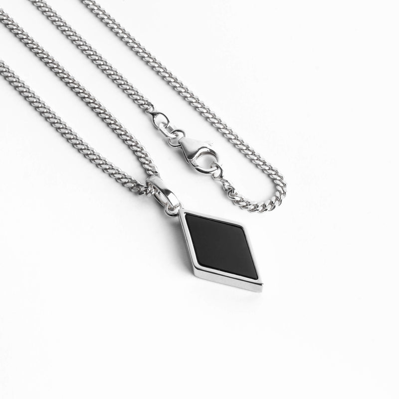 ONYX DIAMANTEN COLLIER 925 ZILVER GERHODINEERD