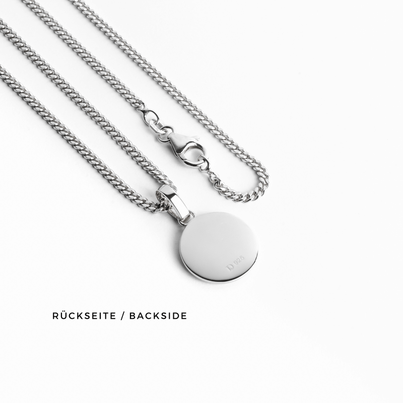 GRAVEERPLAATJE MUNT COLLIER 925 ZILVER GERHODINEERD