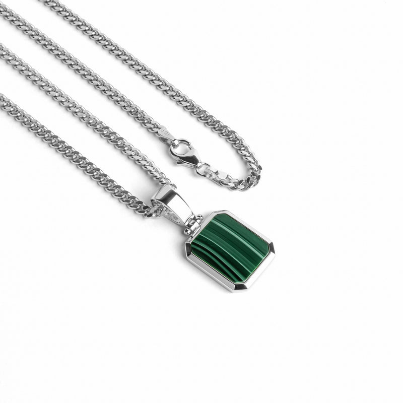MALACHIET OCTAGON HALSKETTING 925 ZILVER GERHODINEERD