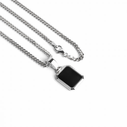 ONYX OCTAGON HALSKETTING 925 ZILVER GERHODINEERD - IDENTIM®