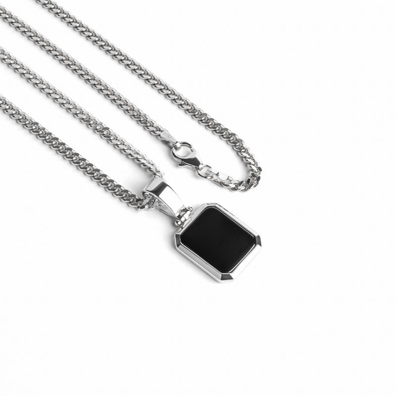 ONYX OCTAGON HALSKETTING 925 ZILVER GERHODINEERD
